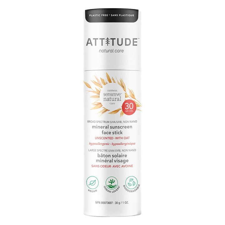 Attitude Sensitive Natural Care SPF30 Mineral Sunscreen Face Stick Unscented 30g - Easy Pharmacy LLC