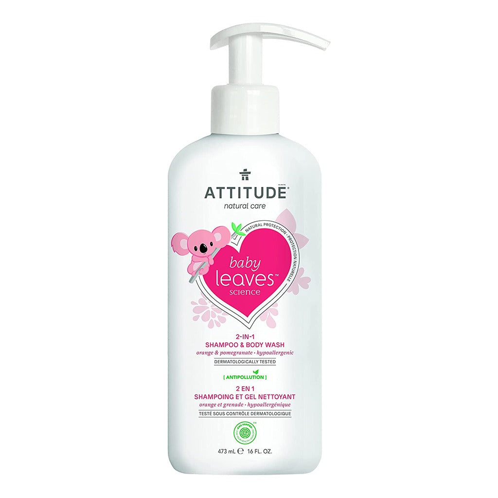 Attitude Natural Care Baby Leaves Science 2-In-1 Natural Shampoo And Body Wash Orange & Pomegranate 473ml - Easy Pharmacy LLC