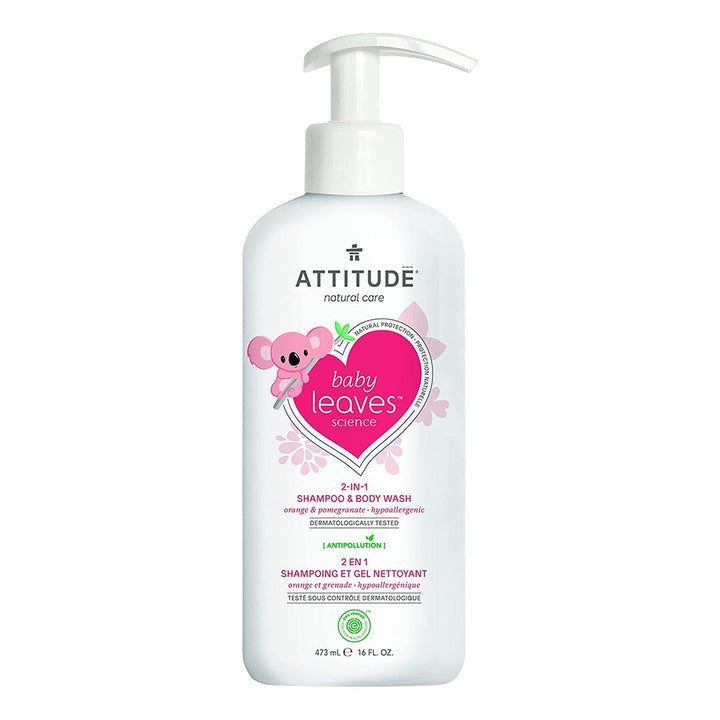 Attitude Natural Care Baby Leaves Science 2-In-1 Natural Shampoo And Body Wash Orange & Pomegranate 473ml - Easy Pharmacy LLC