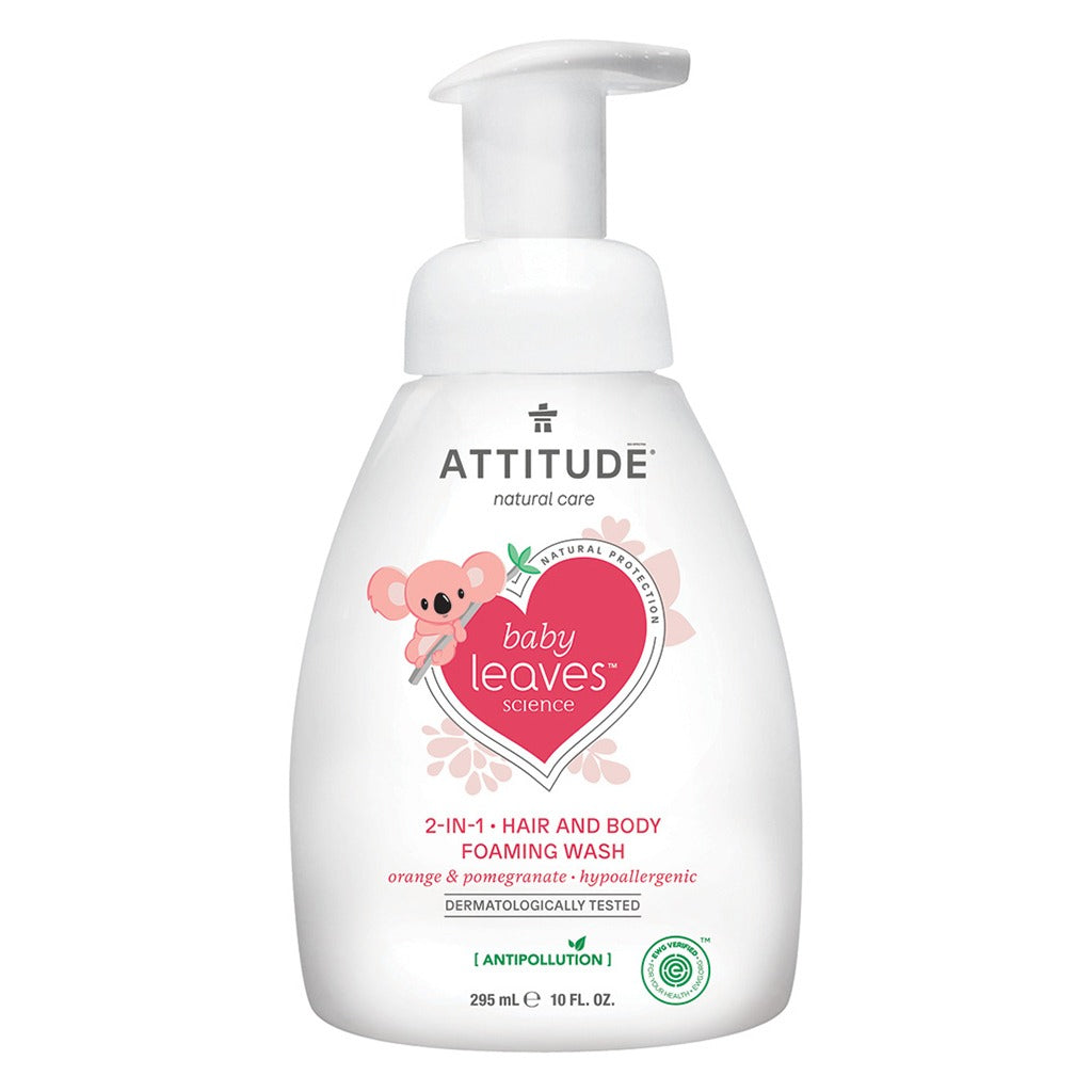 Attitude Natural Care Baby Leaves Science Antipollution 2-In-1 Hair And Body Foaming Wash Orange And Pomegranate 295ml - Easy Pharmacy LLC