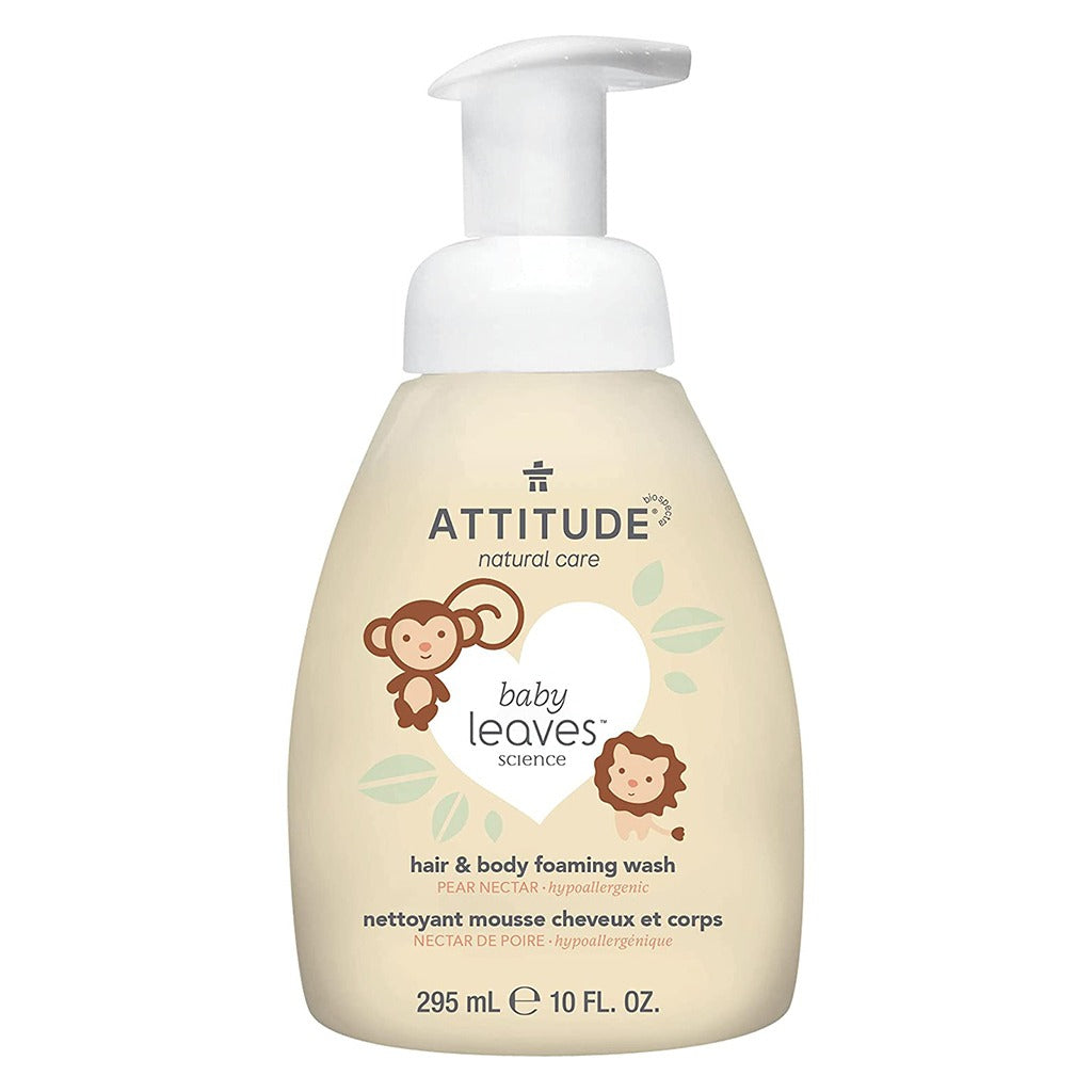 Attitude Natural Care Baby Leaves Science Antipollution 2-In-1 Hair And Body Foaming Wash Pear Nectar 295ml - Easy Pharmacy LLC