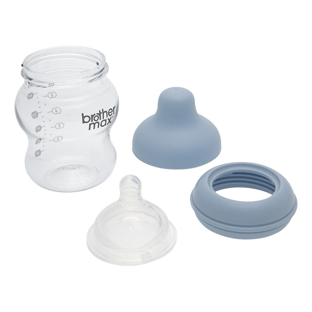 Brother Max Extra Wide Neck Anti Colic Feeding Glass Bottle 160 mL + S Teat Blue BM115B - Easy Pharmacy LLC