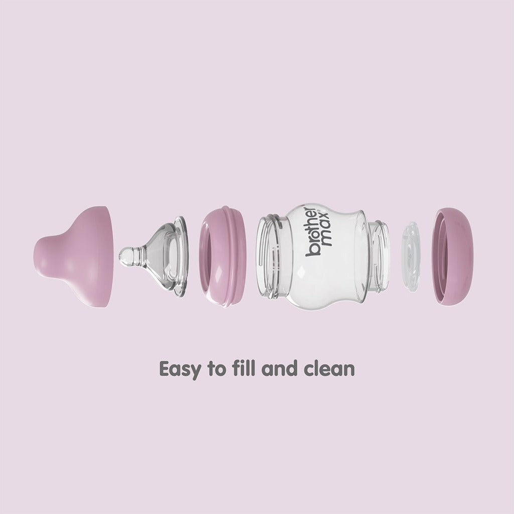 Brother Max Extra Wide Neck Anti Colic Feeding Glass Bottle 160 mL + S Teat Pink BM115P - Easy Pharmacy LLC