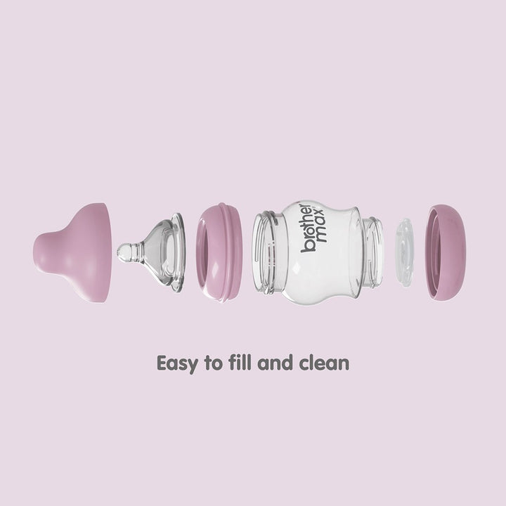 Brother Max Extra Wide Neck Anti Colic Feeding Glass Bottle 160 mL + S Teat Pink BM115P - Easy Pharmacy LLC