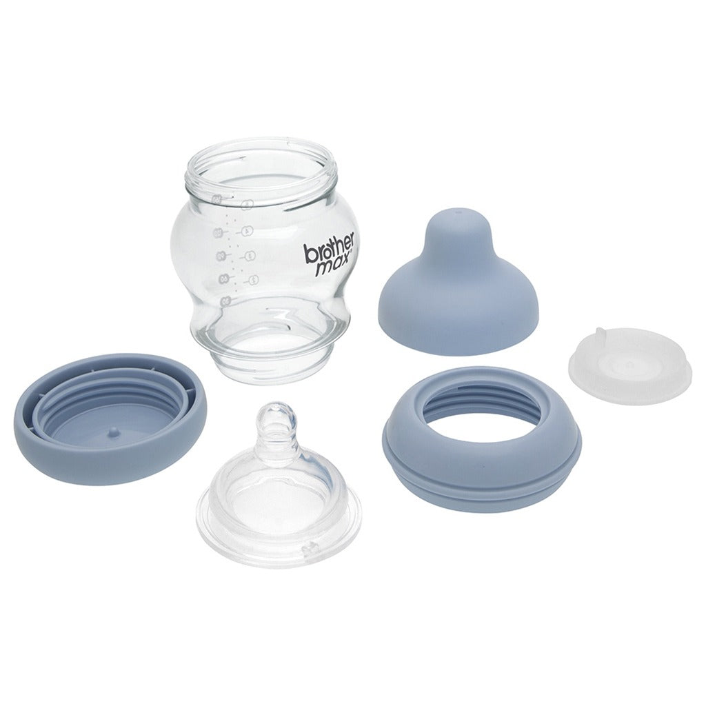 Brother Max Newborn Glass Anticolic Feeding Bottle 100 mL + SS Teat Blue BM100B - Easy Pharmacy LLC