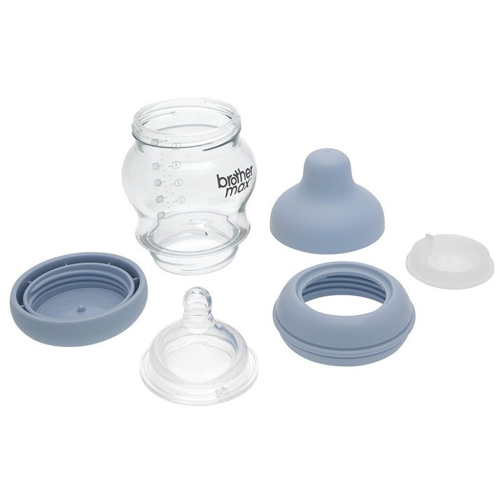 Brother Max Newborn Glass Anticolic Feeding Bottle 100 mL + SS Teat Blue BM100B - Easy Pharmacy LLC