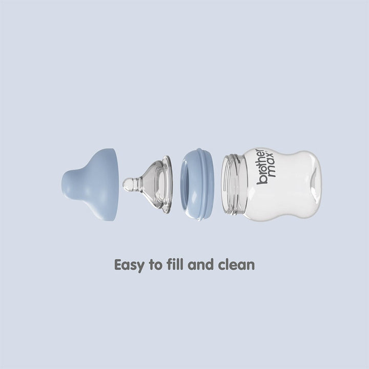 Brother Max Newborn Glass Anticolic Feeding Bottle 100 mL + SS Teat Blue BM100B - Easy Pharmacy LLC
