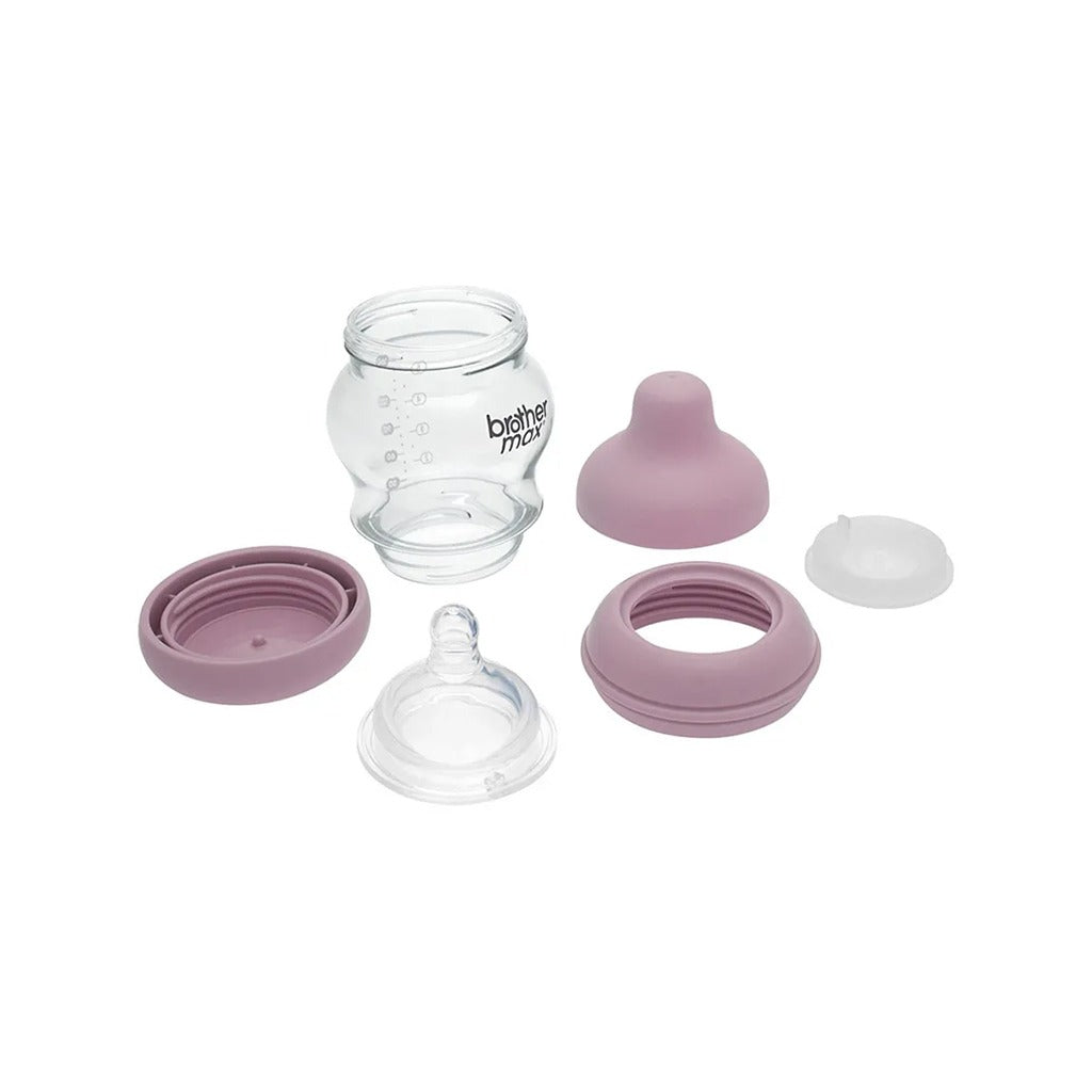 Brother Max Newborn Glass Anticolic Feeding Bottle 100 mL + SS Teat Pink BM100P - Easy Pharmacy LLC