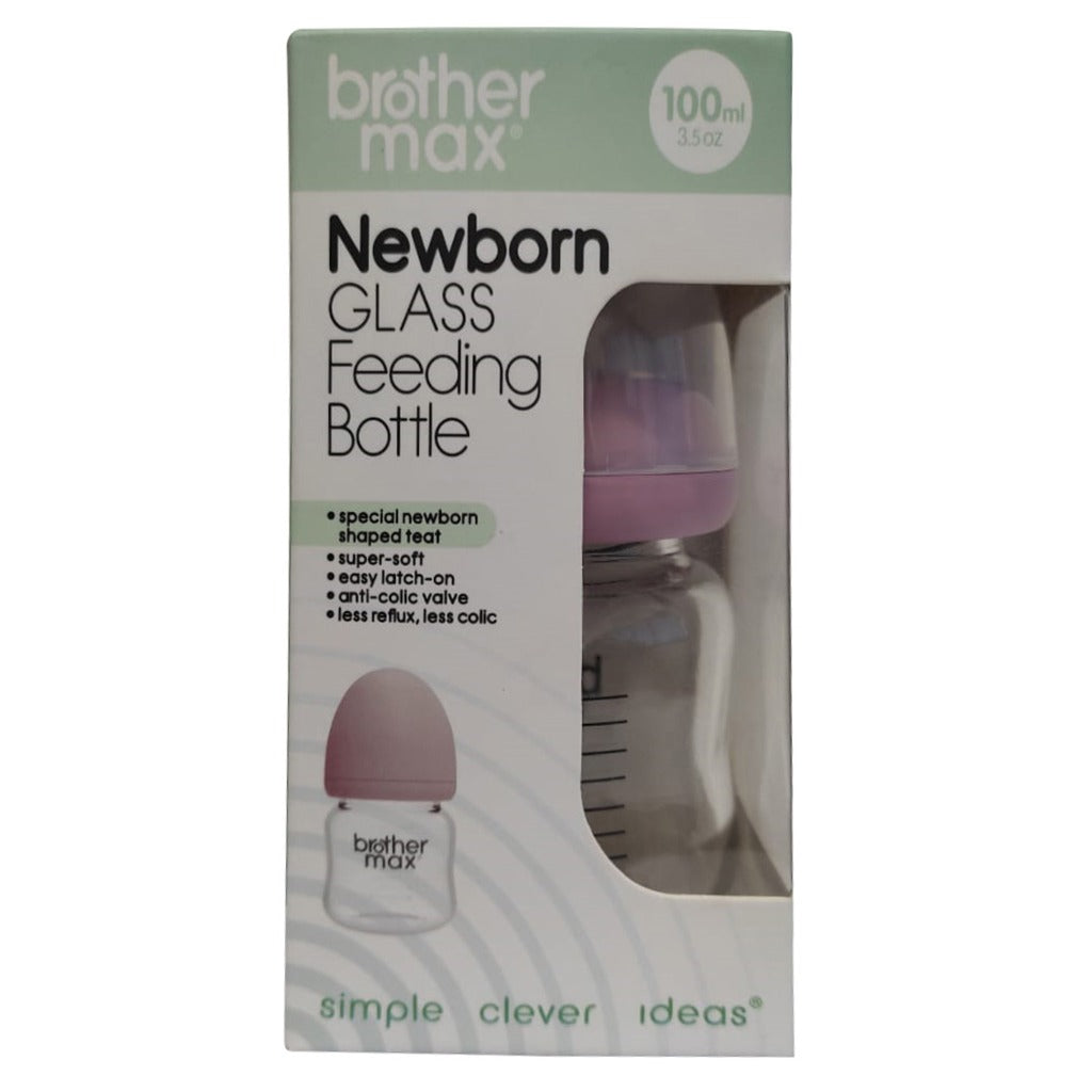 Brother Max Newborn Glass Anticolic Feeding Bottle 100 mL + SS Teat Pink BM100P - Easy Pharmacy LLC