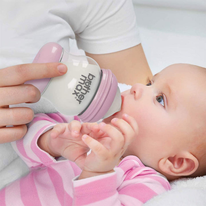 Brother Max Newborn Glass Anticolic Feeding Bottle 100 mL + SS Teat Pink BM100P - Easy Pharmacy LLC