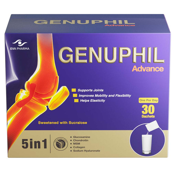 Eva Pharma Genuphil Advance 5-In-One Oral Powder Sachets For Healthy Joints, Pack of 30's - Easy Pharmacy LLC