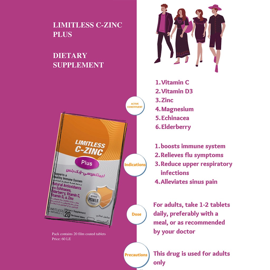 Eva Pharma Limitless C-Zinc Plus Tablets For Healthy Immune System, Pack of 20's - Easy Pharmacy LLC