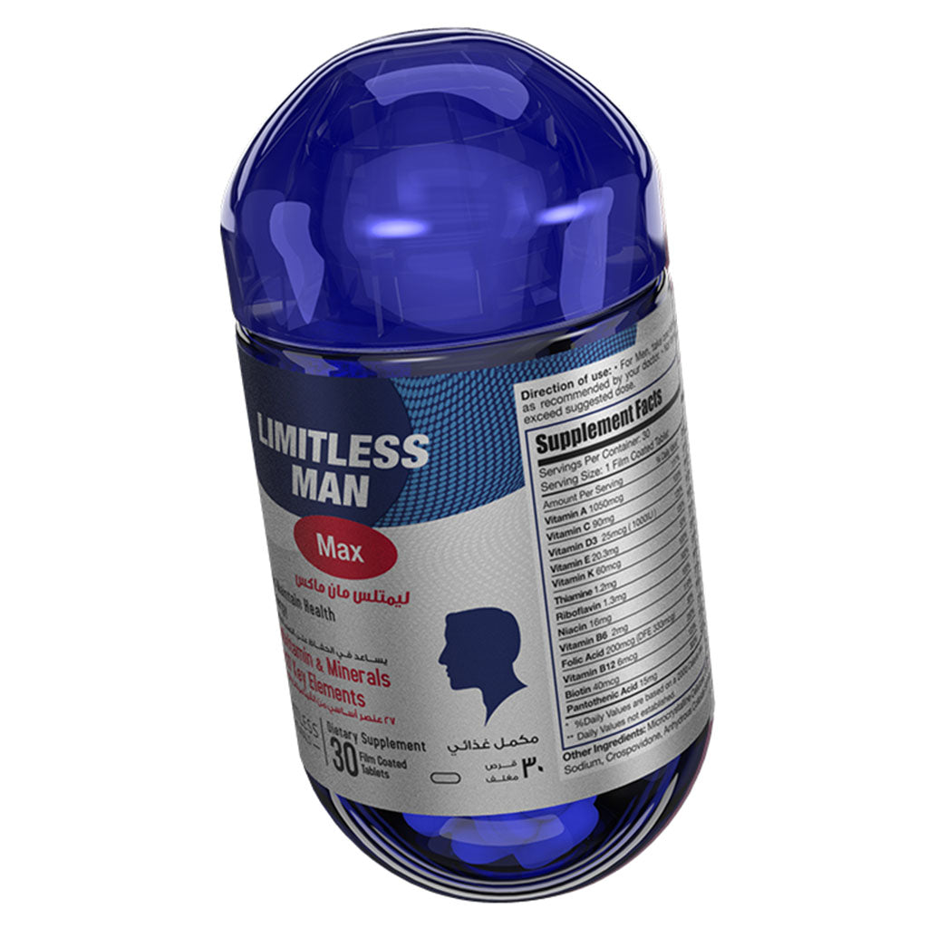 Eva Pharma Limitless Man Max Multivitamins & Minerals Supplement Tablets, Pack of 30's - Easy Pharmacy LLC