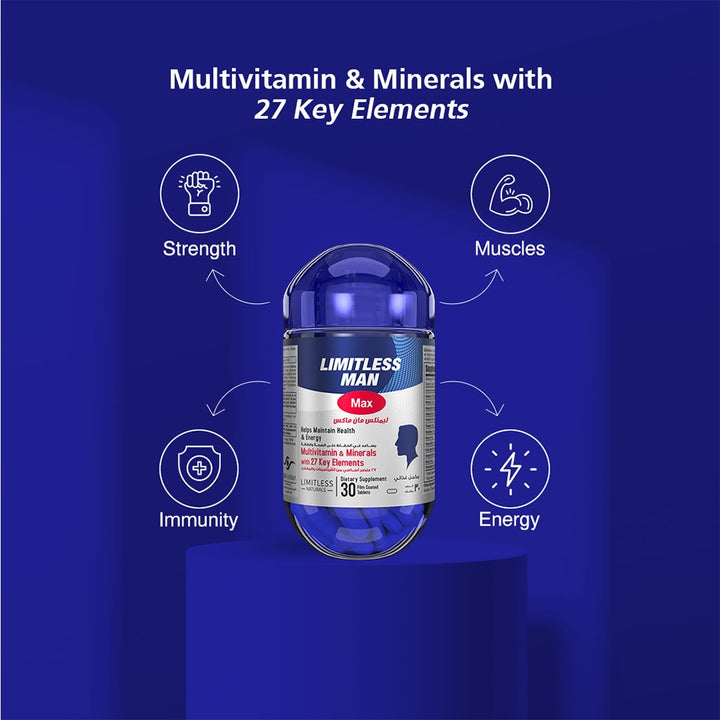 Eva Pharma Limitless Man Max Multivitamins & Minerals Supplement Tablets, Pack of 30's - Easy Pharmacy LLC