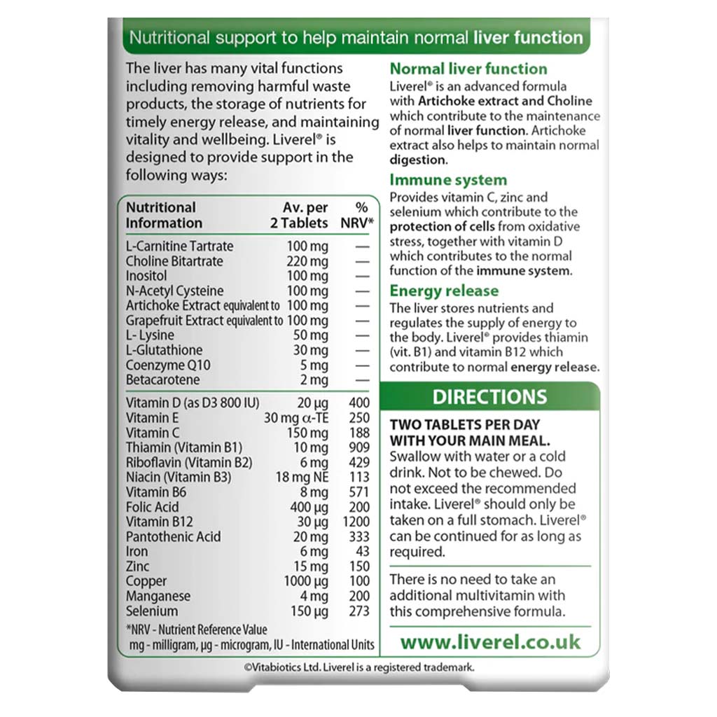 Vitabiotics Liverel Tablets With Vitamins, Minerals & Choline For Healthy Liver Function, Pack of 60's - Easy Pharmacy LLC