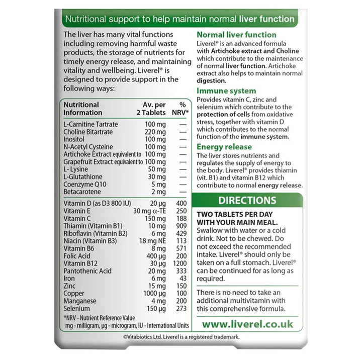 Vitabiotics Liverel Tablets With Vitamins, Minerals & Choline For Healthy Liver Function, Pack of 60's - Easy Pharmacy LLC