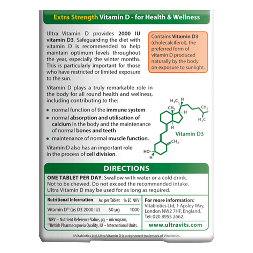 Vitabiotics Ultra Vitamin D3 2000IU Extra Strength Tablets For Healthy Immune System, Pack of 96's - Easy Pharmacy LLC