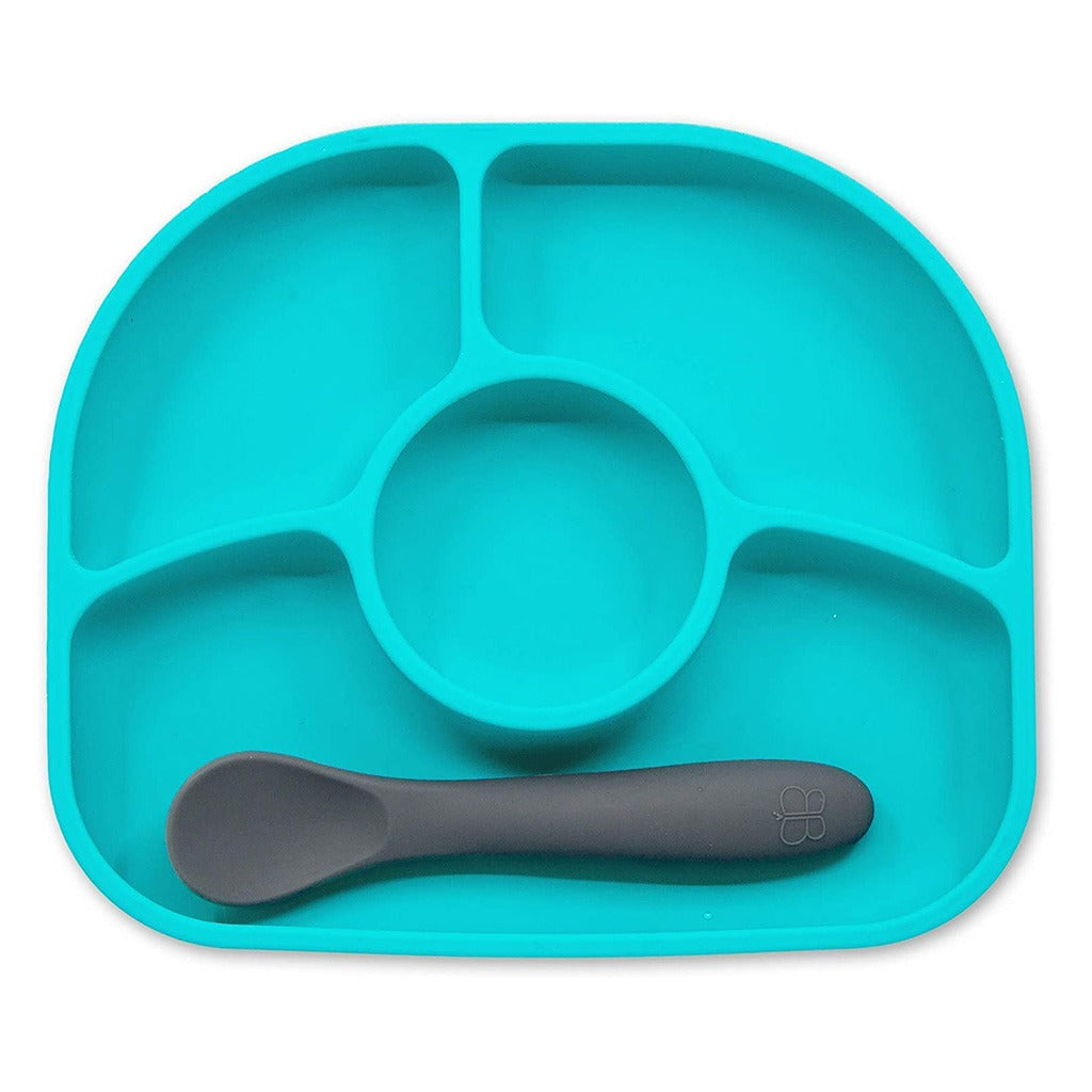 Bbluv Yumi Anti-Spill Silicone Plate And Spoon Set Aqua Blue For Babies - Easy Pharmacy LLC