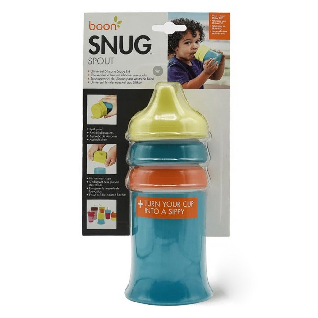 Boon Snug Reusable Stretchy Silicone Spout Cup & Lids For 9+Months Baby Boy, Pack of 3 Lids + 1 Cup - Easy Pharmacy LLC