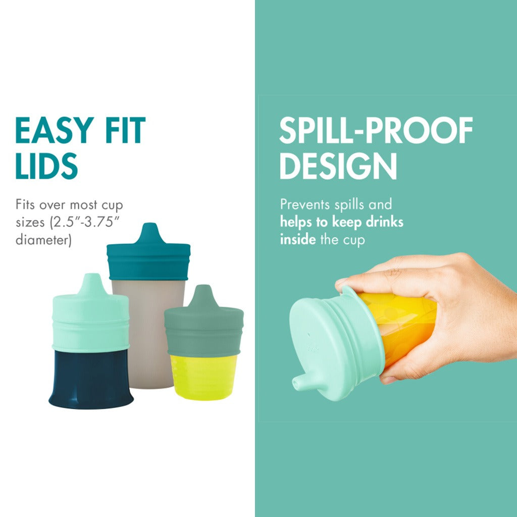 Boon Snug Reusable Stretchy Silicone Spout Cup & Lids For 9+Months Baby Boy, Pack of 3 Lids + 1 Cup - Easy Pharmacy LLC
