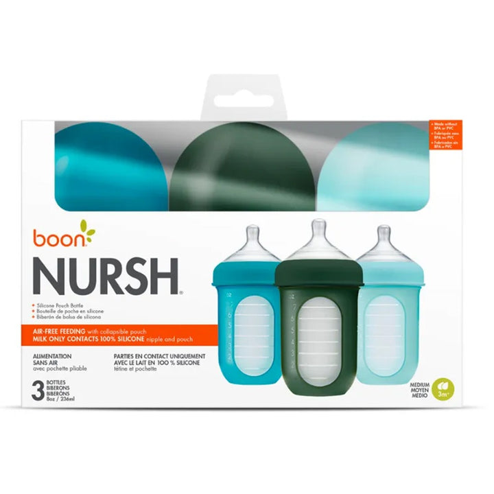 Boon Nursh 3 Months+ Feeding Bottle Blue Multi 236ml, 3's - Easy Pharmacy LLC