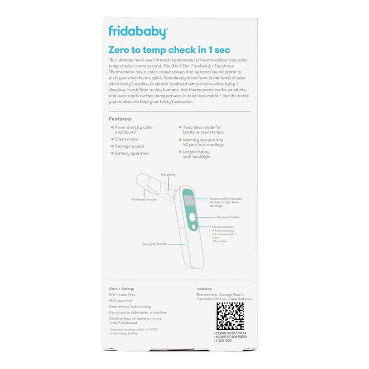 FridaBaby 3-In-1 Ear, Forehead + Touchless Infrared Thermometer For Babies And Adults - Easy Pharmacy LLC