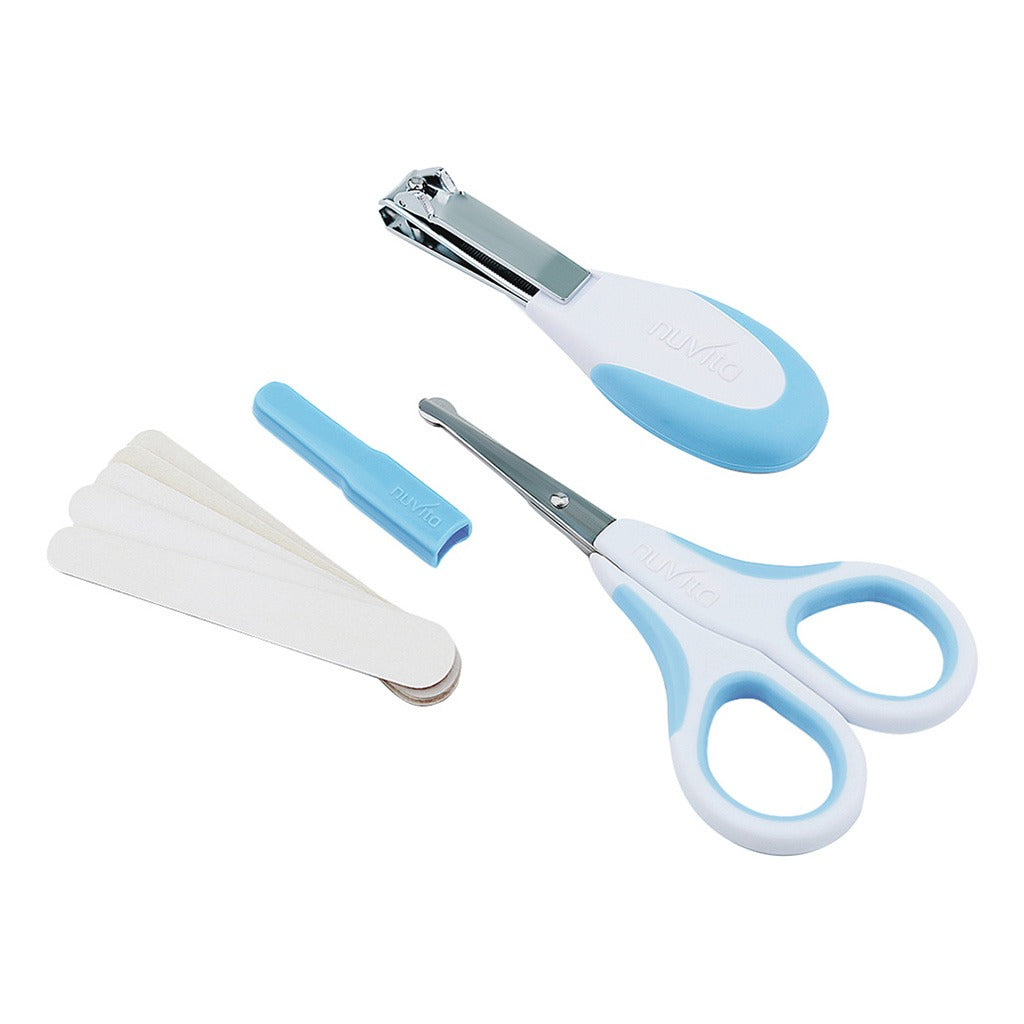Nuvita Small Scissors with Rounded Tip Nail Clipper & Nail Files For Baby - Cool Blue, Pack of 7 Pieces - Easy Pharmacy LLC