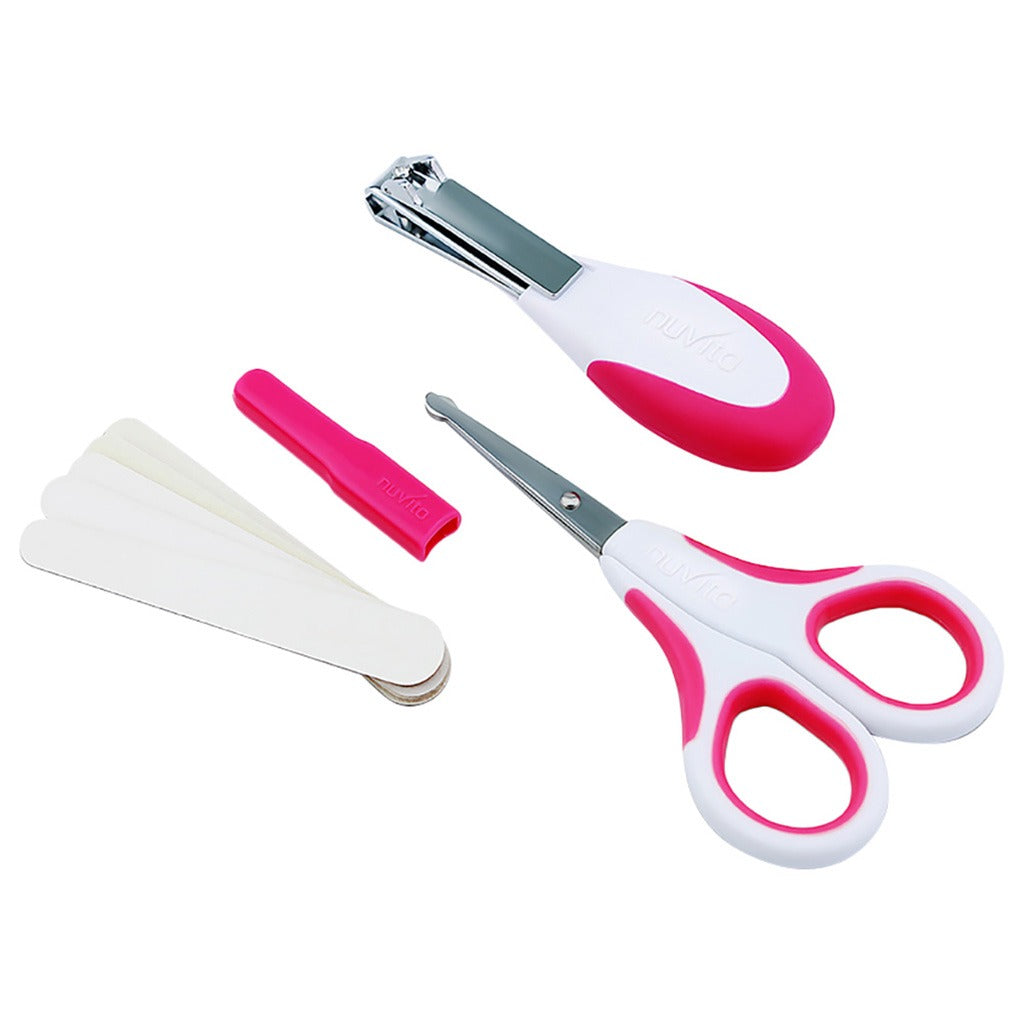 Nuvita Small Scissors with Rounded Tip Nail Clipper & Nail Files For Baby - Cool Pink, Pack of 7 Pieces - Easy Pharmacy LLC