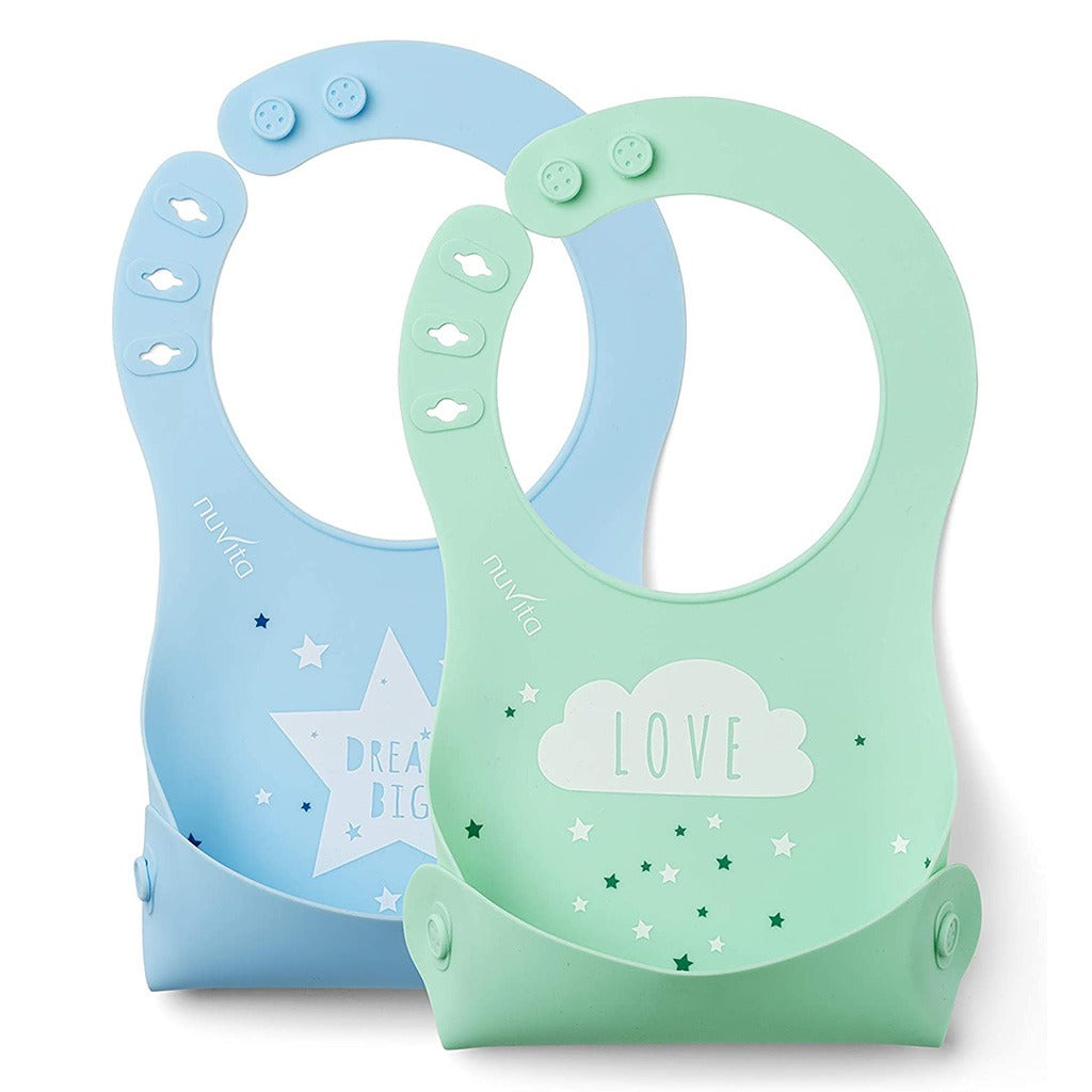 Nuvita Squishy Silicone Roll Up Bib For Baby - Blue/Green, Pack of 2's - Easy Pharmacy LLC