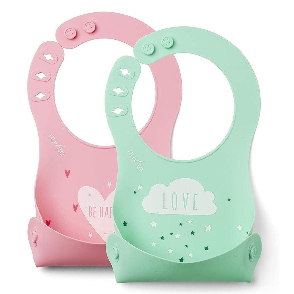 Nuvita Squishy Silicone Roll Up Bib For Baby - Pink/Green, Pack of 2's - Easy Pharmacy LLC