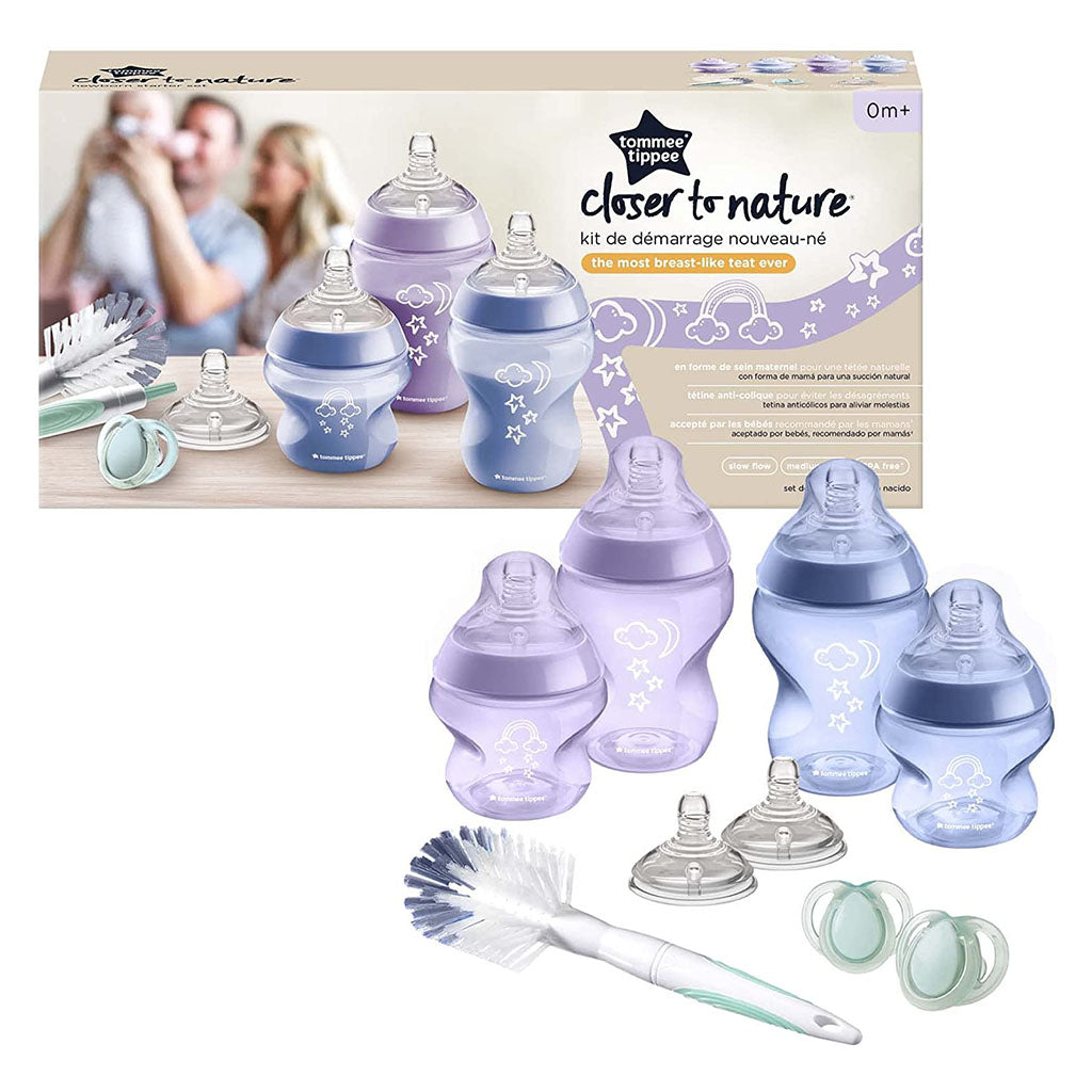 Tommee Tippee Closer To Nature Feeding Bottle Starter Kit, For 0+ Month Babies, Purple, Pack of 9 Pieces - Easy Pharmacy LLC