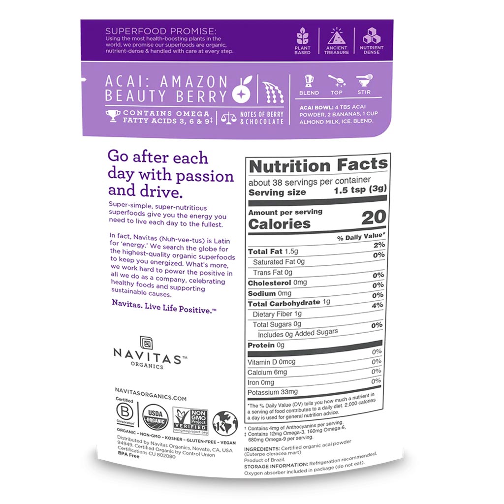 Navitas Organics Plant based Superfood Organic Acai Berry Powder 113g - Easy Pharmacy LLC