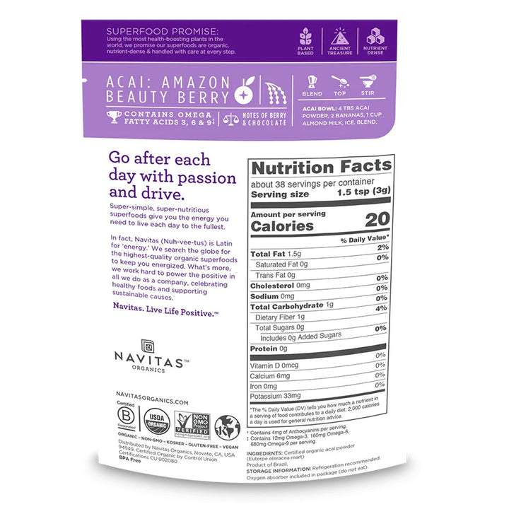 Navitas Organics Plant based Superfood Organic Acai Berry Powder 113g - Easy Pharmacy LLC