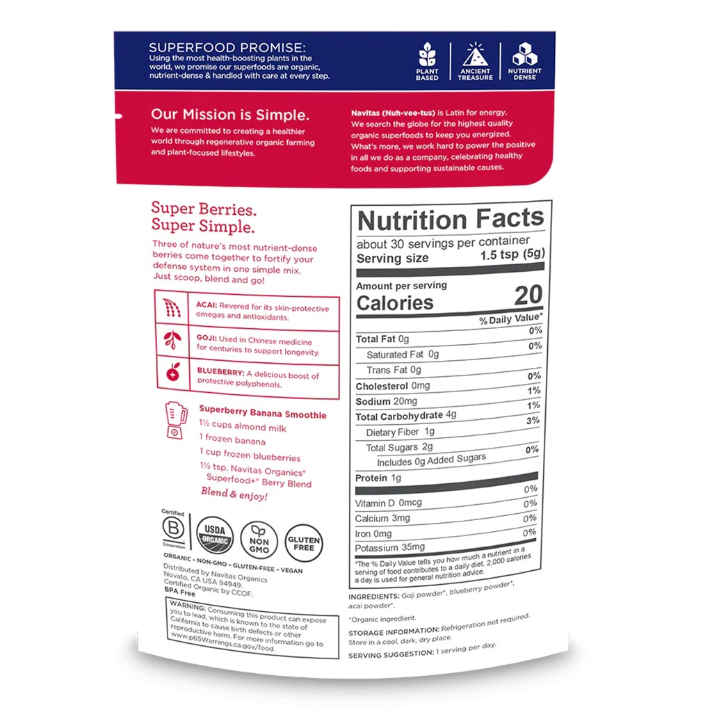 Navitas Organics Plant based Superfood Organic Super Food + Berry Blend 150g - Easy Pharmacy LLC