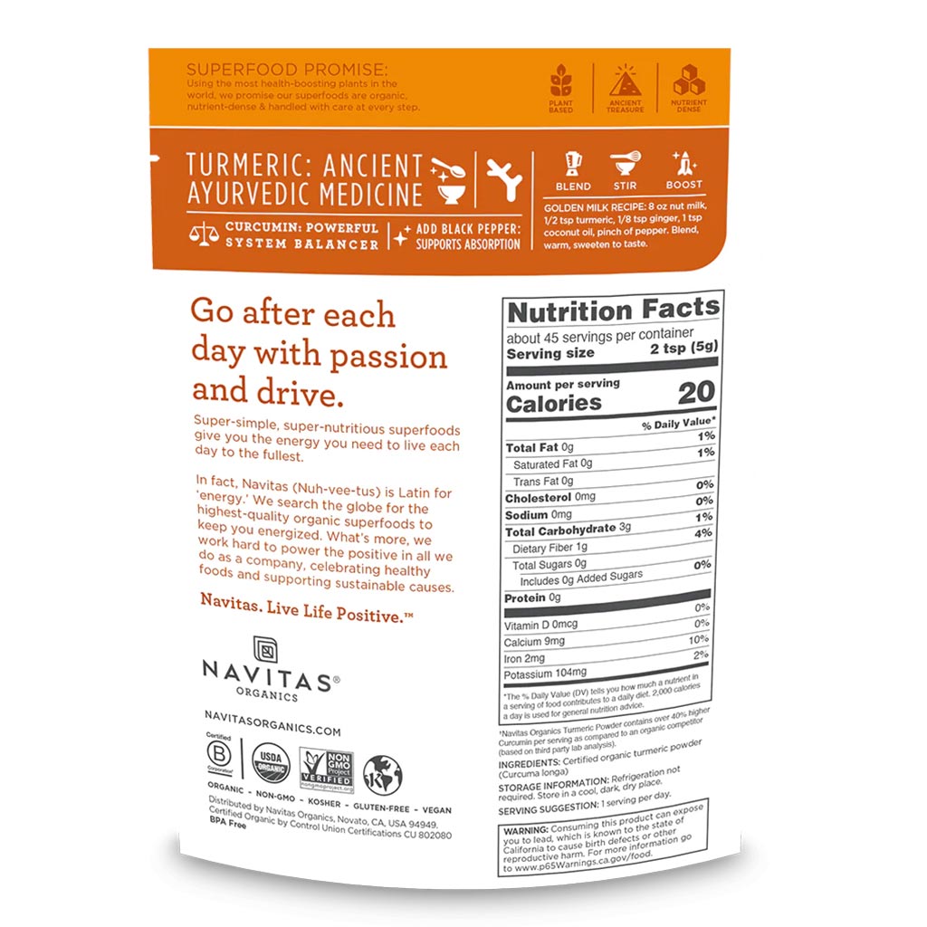 Navitas Organics Plant based Superfood Organic Turmeric Powder 227g - Easy Pharmacy LLC