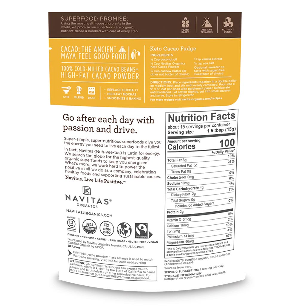 Navitas Organics Plant based Superfood Organic Keto Cacao Powder 227g - Easy Pharmacy LLC
