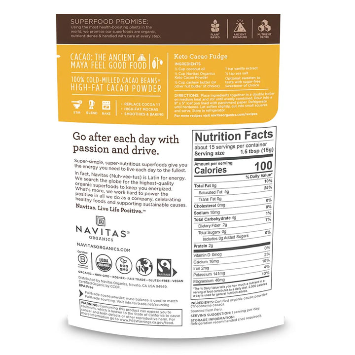 Navitas Organics Plant based Superfood Organic Keto Cacao Powder 227g - Easy Pharmacy LLC