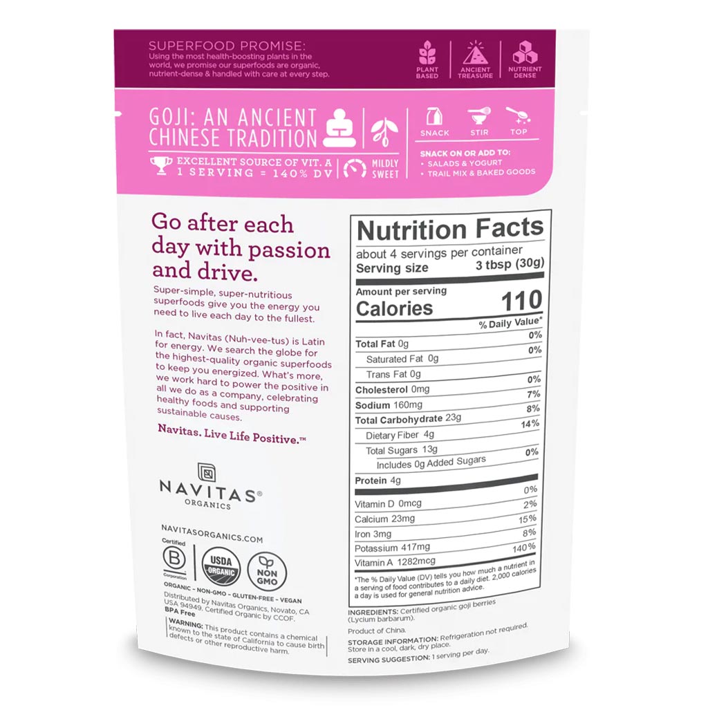Navitas Organics Plant based Superfood Organic Goji Berries 113g - Easy Pharmacy LLC
