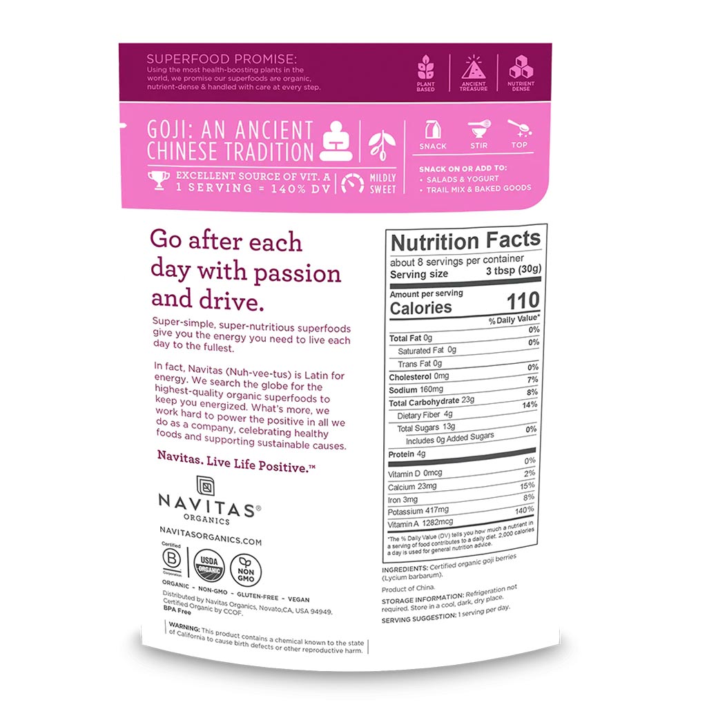 Navitas Organics Plant based Superfood Organic Goji Berries 227g - Easy Pharmacy LLC