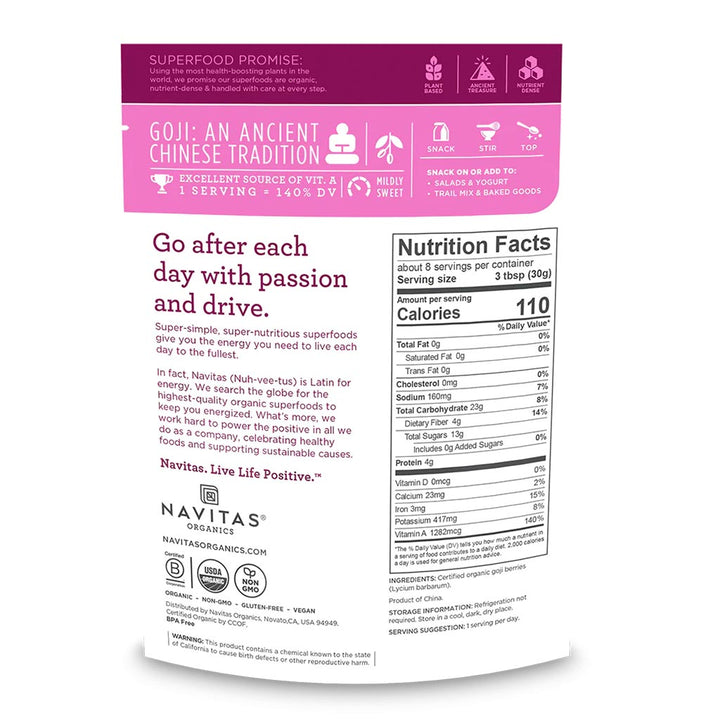 Navitas Organics Plant based Superfood Organic Goji Berries 227g - Easy Pharmacy LLC