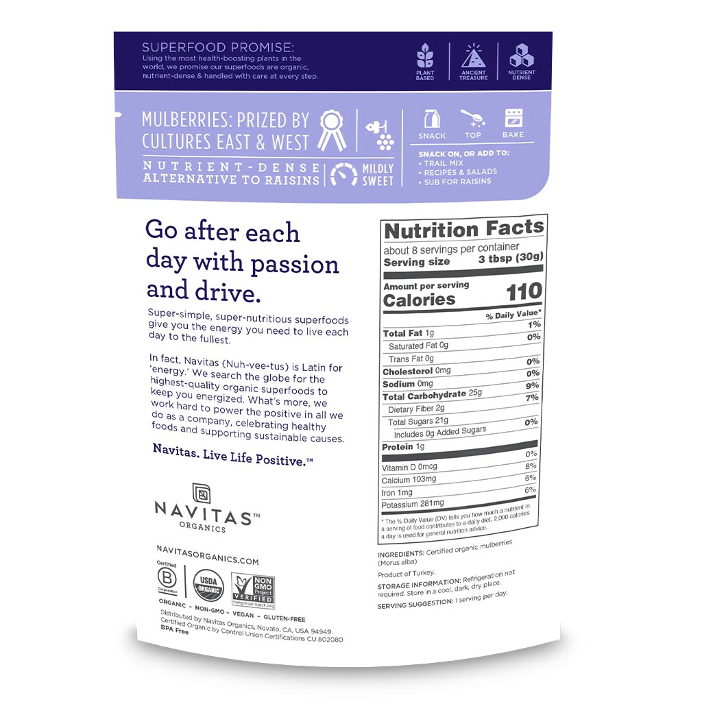 Navitas Organics Plant based Superfood Organic Mulberry Berries 227g - Easy Pharmacy LLC