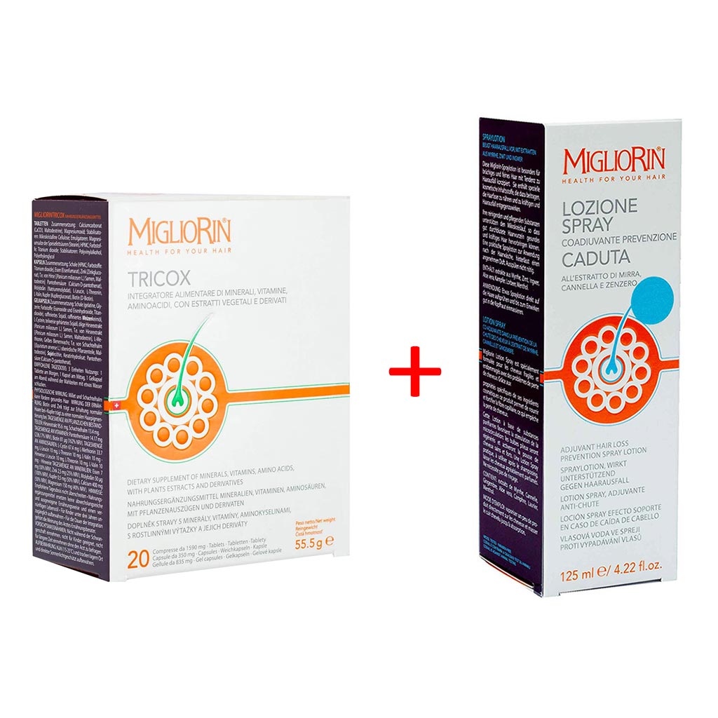 Migliorin Tricox Tablets 20 Servings + Adjuvant Anti-Hair Loss Spray Lotion 125ml Anti-Hair Loss PROMO PACK - Easy Pharmacy LLC