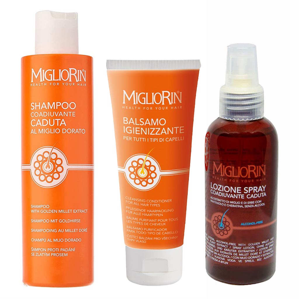 Migliorin Alcohol Free Spray 125ml + Shampoo 200ml + Cleansing Conditioner 100ml, Hair Loss Prevention PROMO PACK - Easy Pharmacy LLC