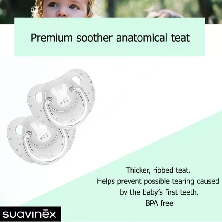 Suavinex Evolution Anatomical Soother For 0-6 Months Baby, Grey Rabbit - Easy Pharmacy LLC