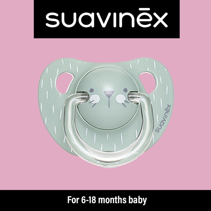 Suavinex Evolution Anatomical Soother For 6-18 Months Baby, Whiskers - Green - Easy Pharmacy LLC