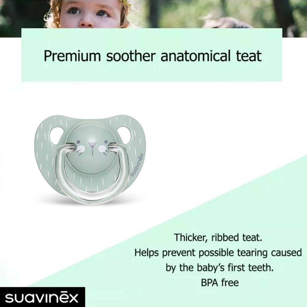 Suavinex Evolution Anatomical Soother For 6-18 Months Baby, Whiskers - Green - Easy Pharmacy LLC