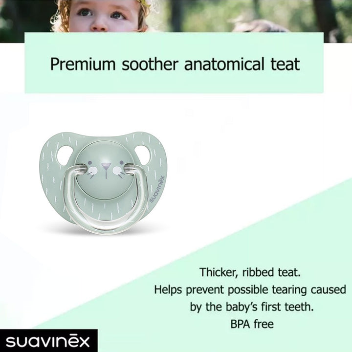 Suavinex Evolution Anatomical Soother For 6-18 Months Baby, Whiskers - Green - Easy Pharmacy LLC