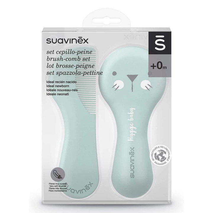 Suavinex Hygge Soft Bristles Brush & Comb Set For 0 Months+ Baby - Green, Pack of 2 Pieces - Easy Pharmacy LLC