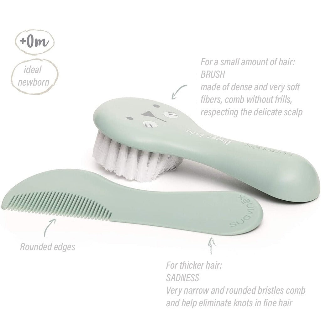 Suavinex Hygge Soft Bristles Brush & Comb Set For 0 Months+ Baby - Green, Pack of 2 Pieces - Easy Pharmacy LLC