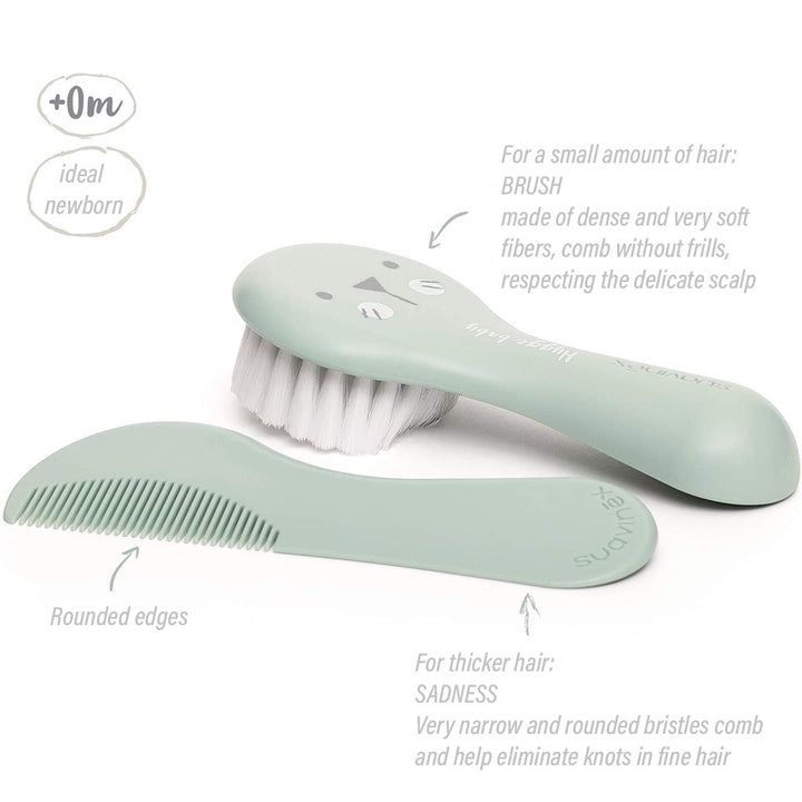 Suavinex Hygge Soft Bristles Brush & Comb Set For 0 Months+ Baby - Green, Pack of 2 Pieces - Easy Pharmacy LLC